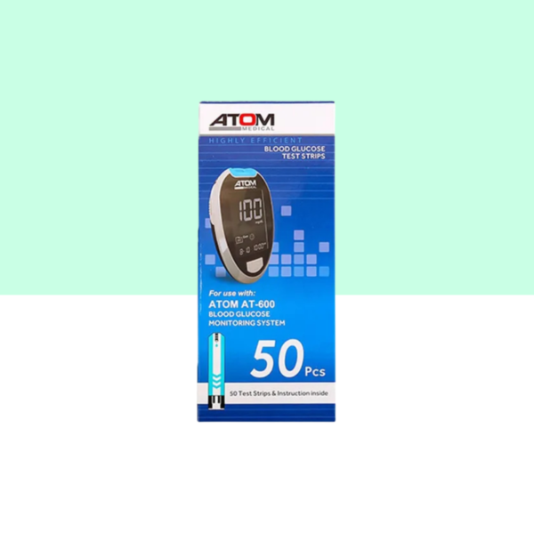 Atom AT-600 Blood Glucose Test Strips (50 Strips) (2) Atom AT-600 test strips box